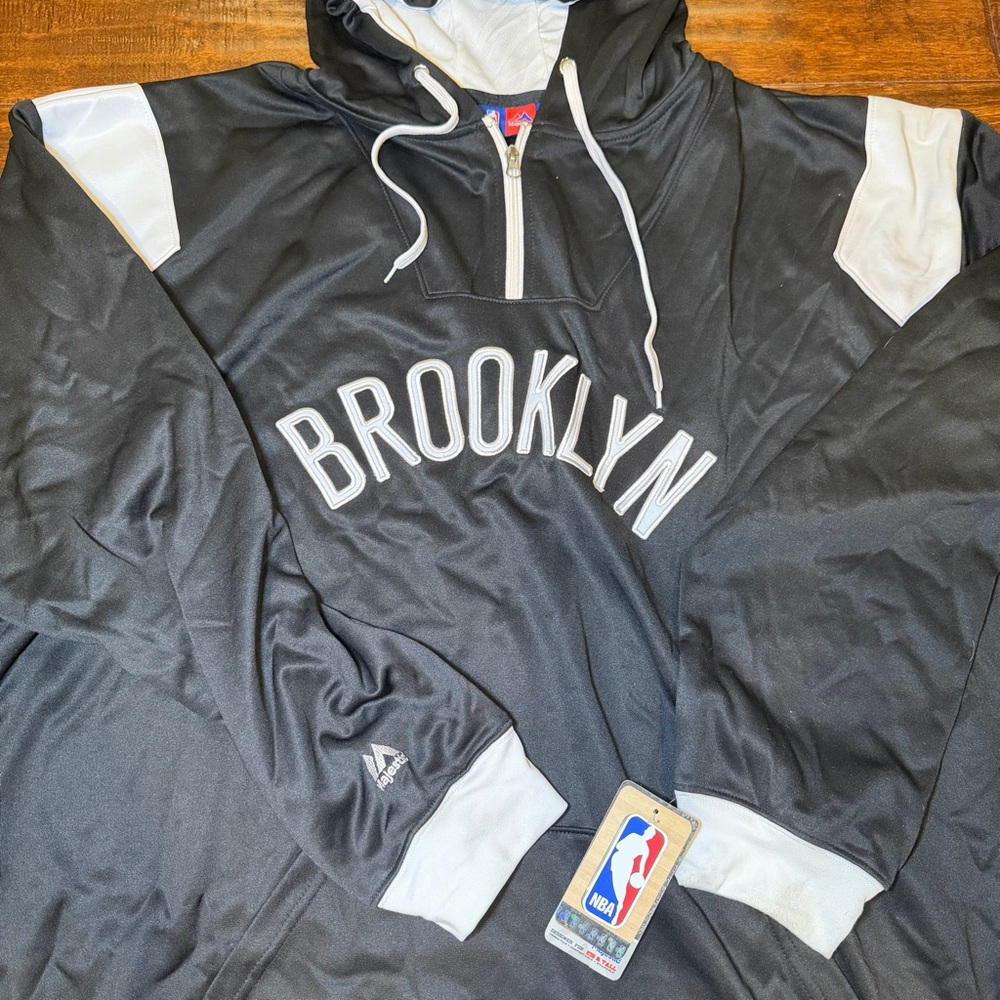 Majestic Brooklyn Nets 4XLT Big Tall Hooded Quarter Zip Sweatshirt NBA NWT